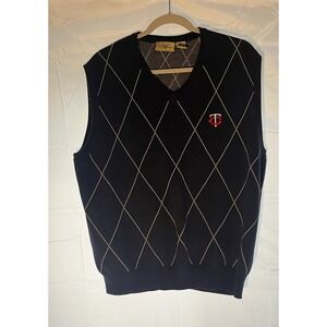 Vesi Sportswear Minnesota Twins MLB Argyle Sweater Vest Mens Lg Navy Blue Cotton